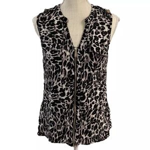 Kardashian Kollection Top Leopard Exposed Zipper Blouse Size Small
